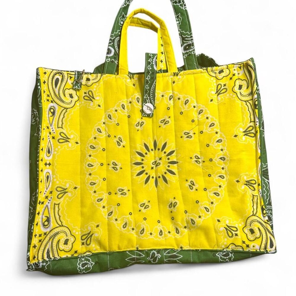 Yellow & Green Bandana Print Quilted Tote Bag